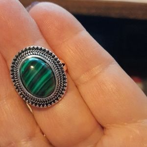 Large Malachite Silver Ring Size 8.5